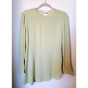 Krizia Sage Green Silk Asymmetrical Hem Long Tunic Blouse Top Sz 12 or L
